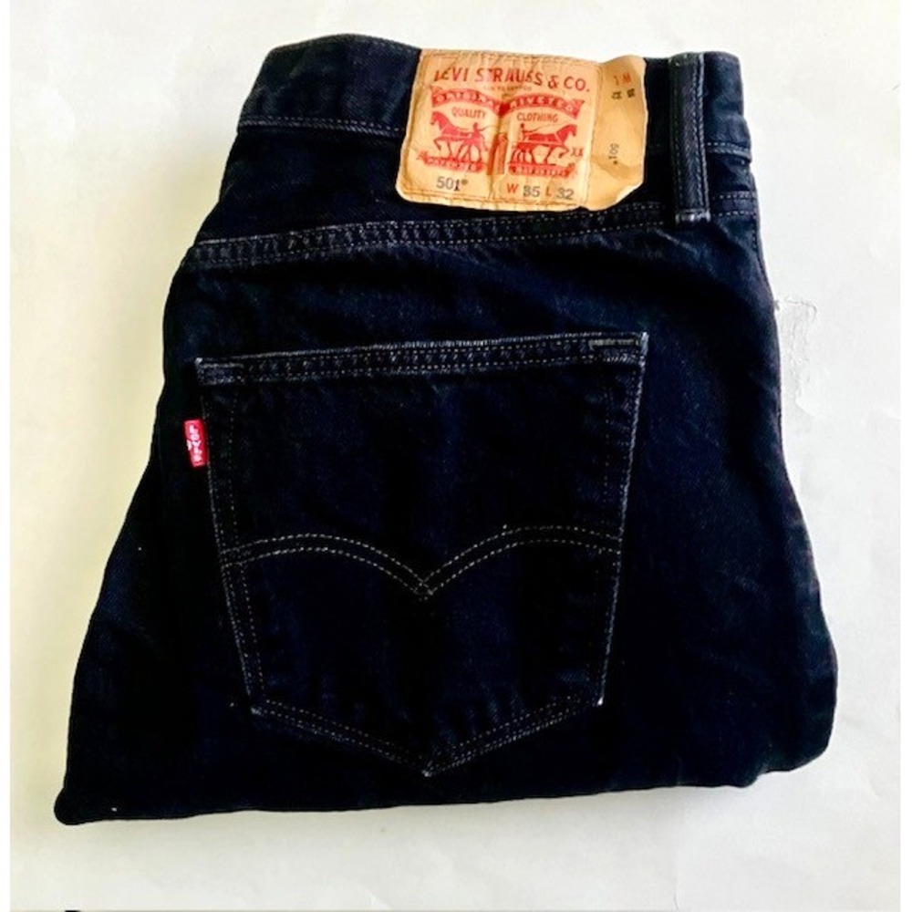 Levi 501 Original Fit Jeans Men 35x32 (35X31) Button Straight Leg Black Denim